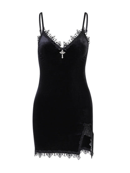 Velvet Gothic Lingerie Split Bodycon Dress