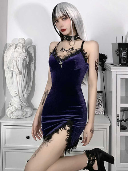 Velvet Gothic Lingerie Split Bodycon Dress