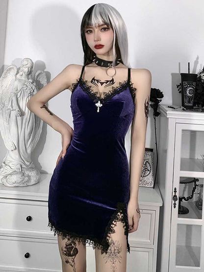 Velvet Gothic Lingerie Split Bodycon Dress