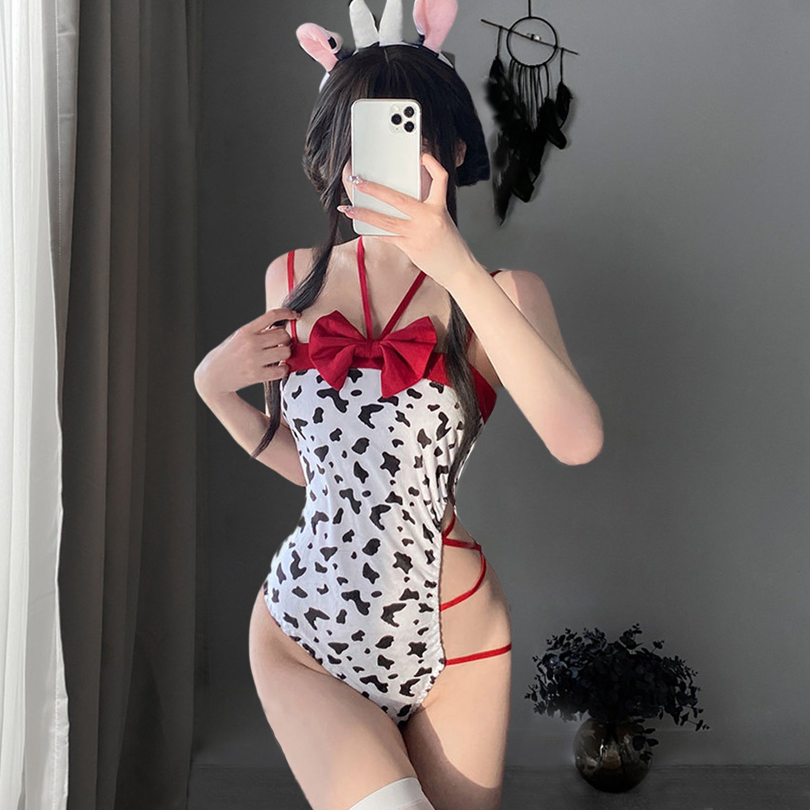 Blesssafe Anime Cow Costume Kawaii Cow Print Cosplay Outfit High Cut Onepiece Bodysuit Blesssafe