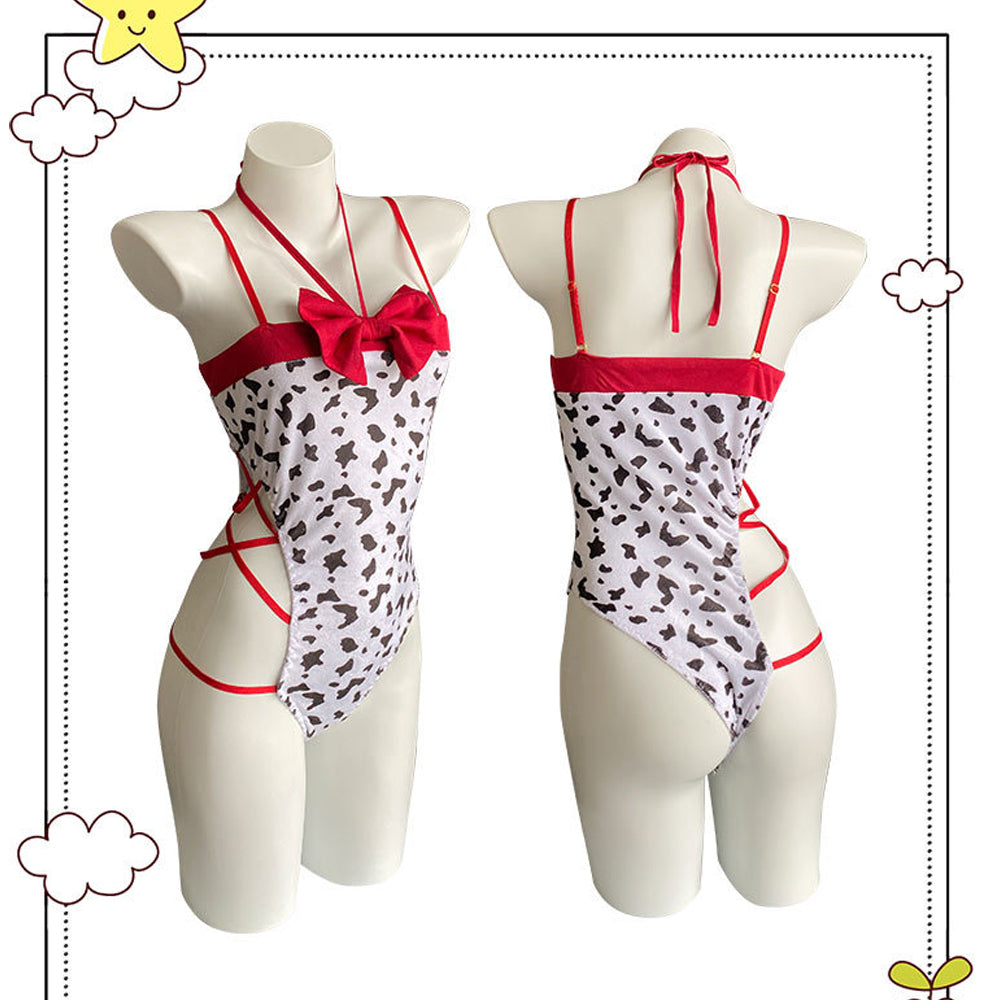 Blesssafe Anime Cow Costume Kawaii Cow Print Cosplay Outfit High Cut Onepiece Bodysuit Blesssafe