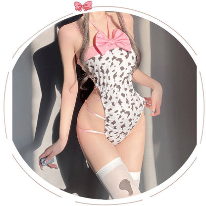 Blesssafe Anime Cow Costume Kawaii Cow Print Cosplay Outfit High Cut Onepiece Bodysuit Blesssafe