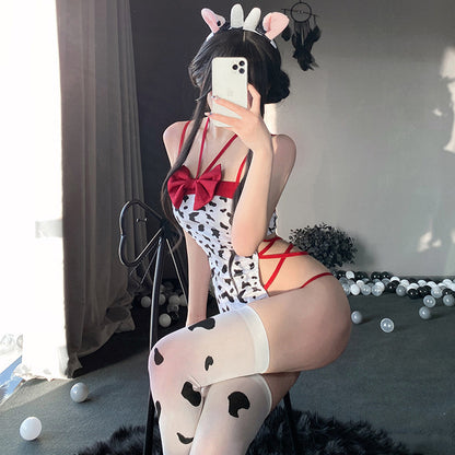 Blesssafe Anime Cow Costume Kawaii Cow Print Cosplay Outfit High Cut Onepiece Bodysuit Blesssafe