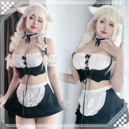 Sexy Anime Maid Cosplay 3-Piece Apron Lingerie Set Blesssafe