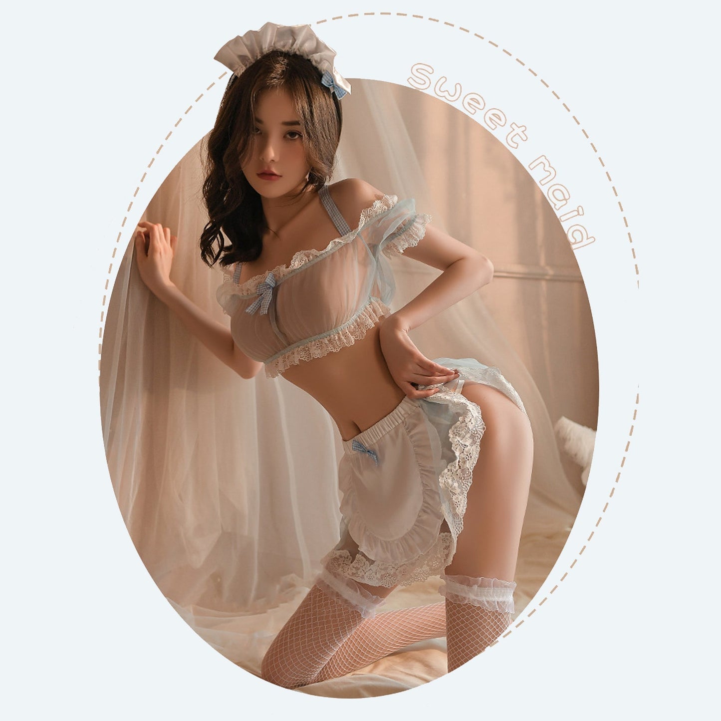 Seductive Sheer Exotic Maid 3-Piece Lingerie Set Blesssafe
