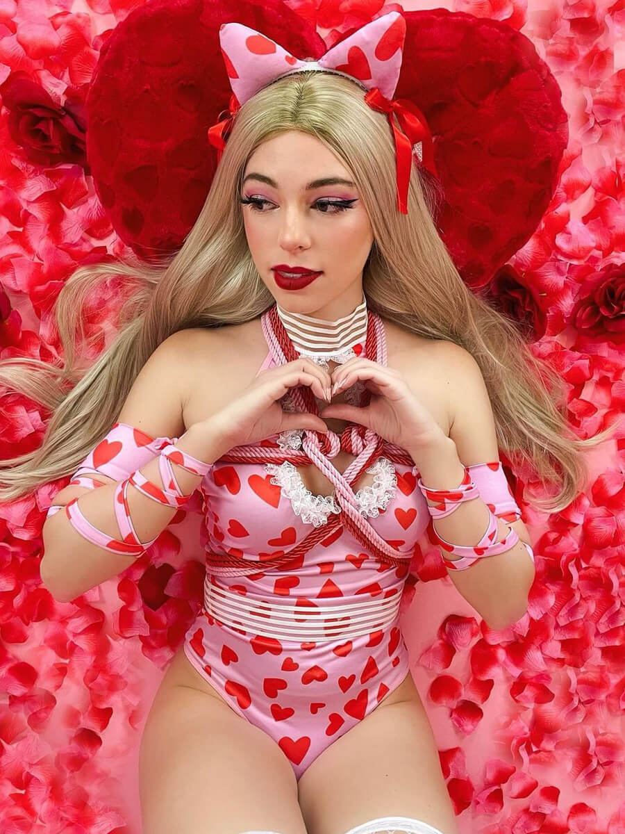 Anime Neko Cat Halter Neck Heart Print Cutout Bodysuit Set blesssafe