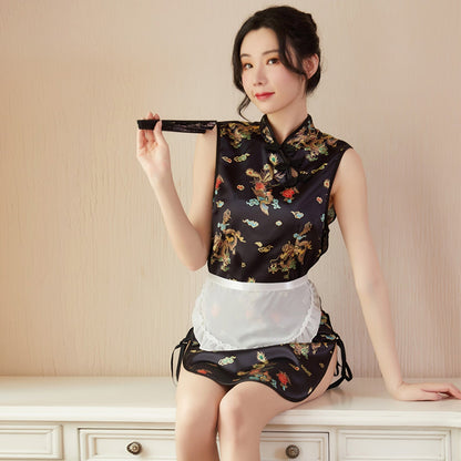 Sexy My Costume Exotic Maid Dress Chinese Split Dress with Maid Apron Blesssafe