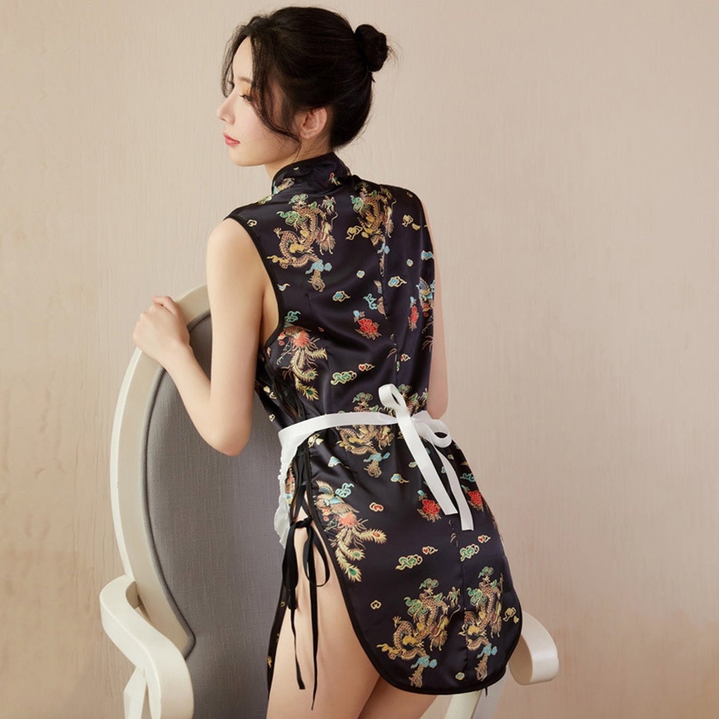 Sexy My Costume Exotic Maid Dress Chinese Split Dress with Maid Apron Blesssafe