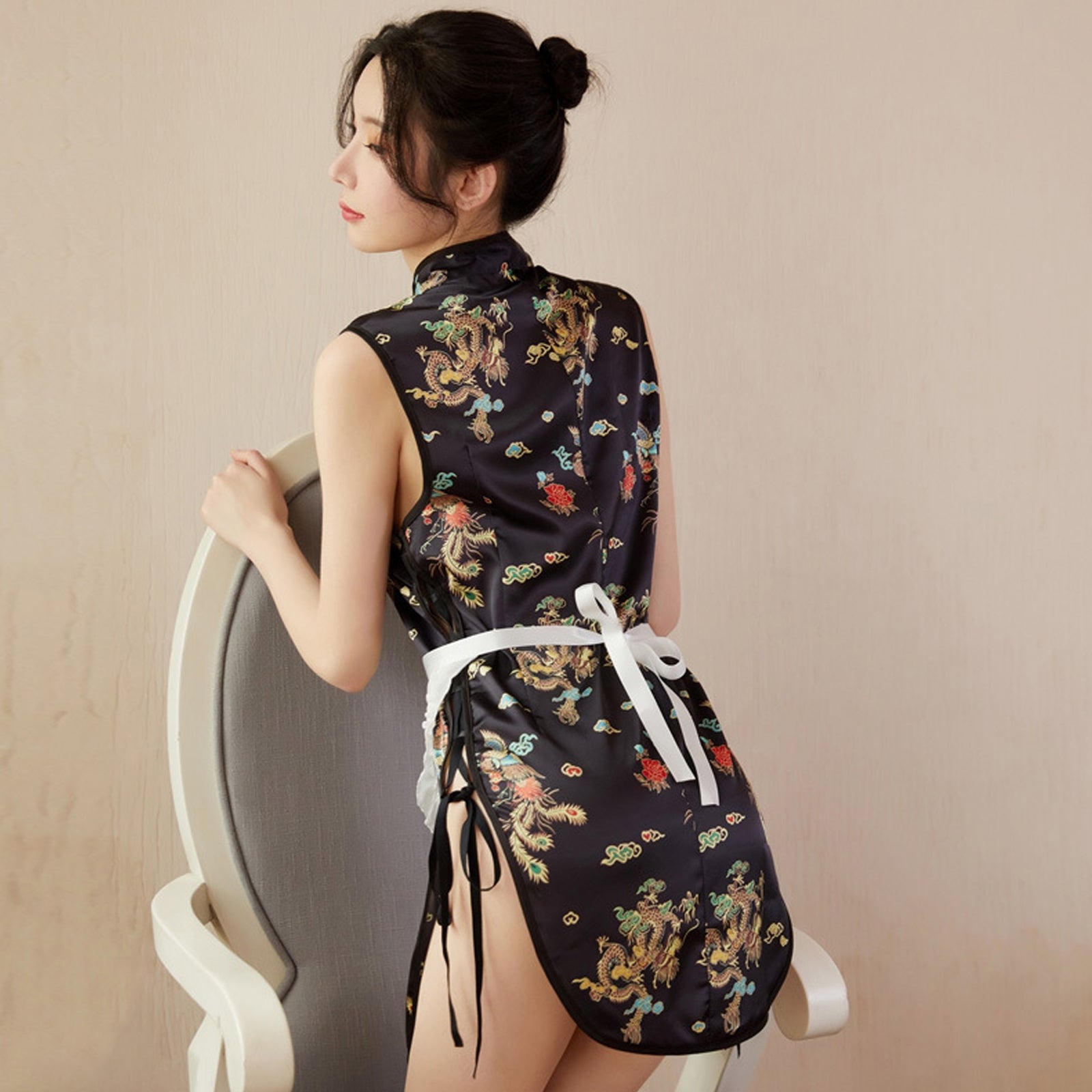Sexy My Costume Exotic Maid Dress Chinese Split Dress with Maid Apron Blesssafe