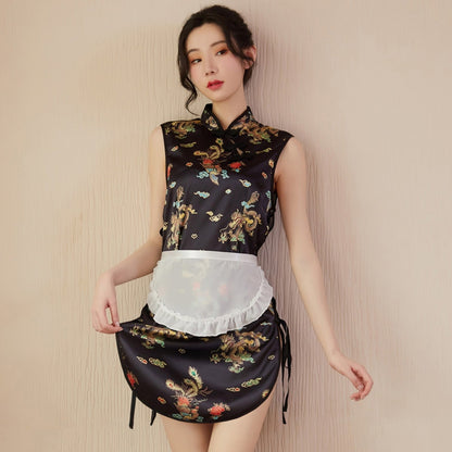 Sexy My Costume Exotic Maid Dress Chinese Split Dress with Maid Apron Blesssafe