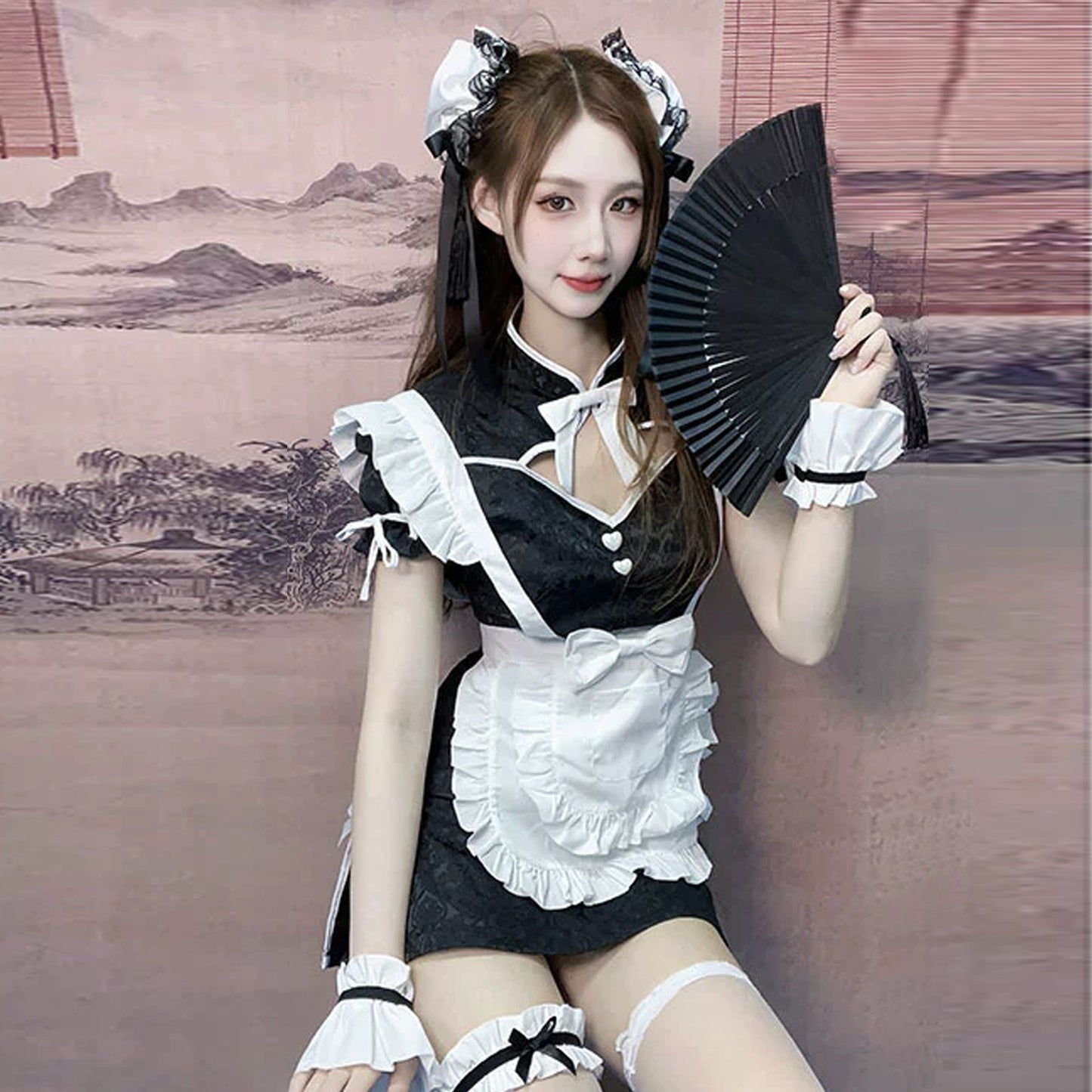 Blesssafe Chinese My Lingerie Set Anime Lolita High Slit Cheongsam Dress with Apron Blesssafe