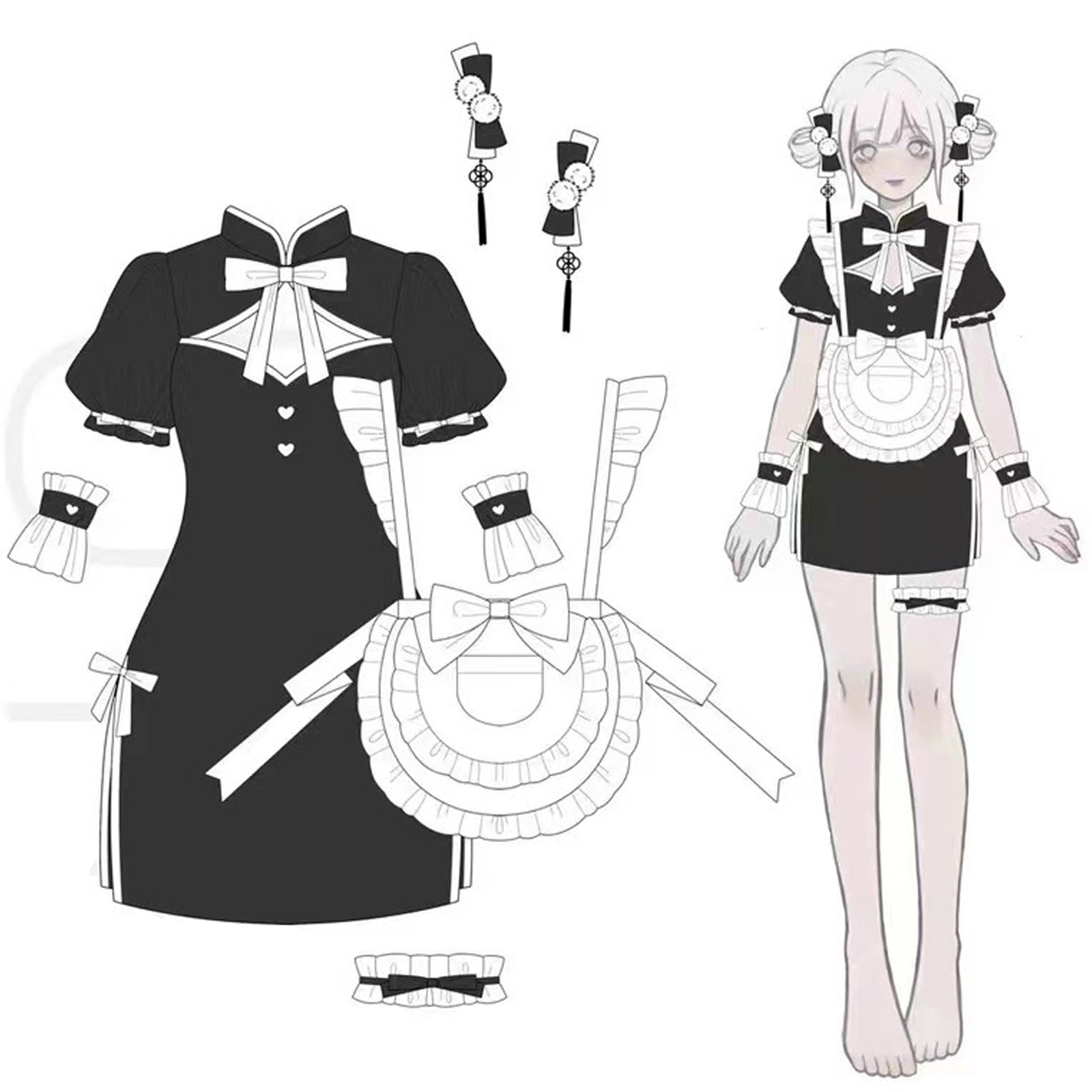 Blesssafe Chinese My Lingerie Set Anime Lolita High Slit Cheongsam Dress with Apron Blesssafe