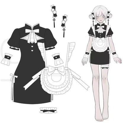 Blesssafe Chinese My Lingerie Set Anime Lolita High Slit Cheongsam Dress with Apron Blesssafe