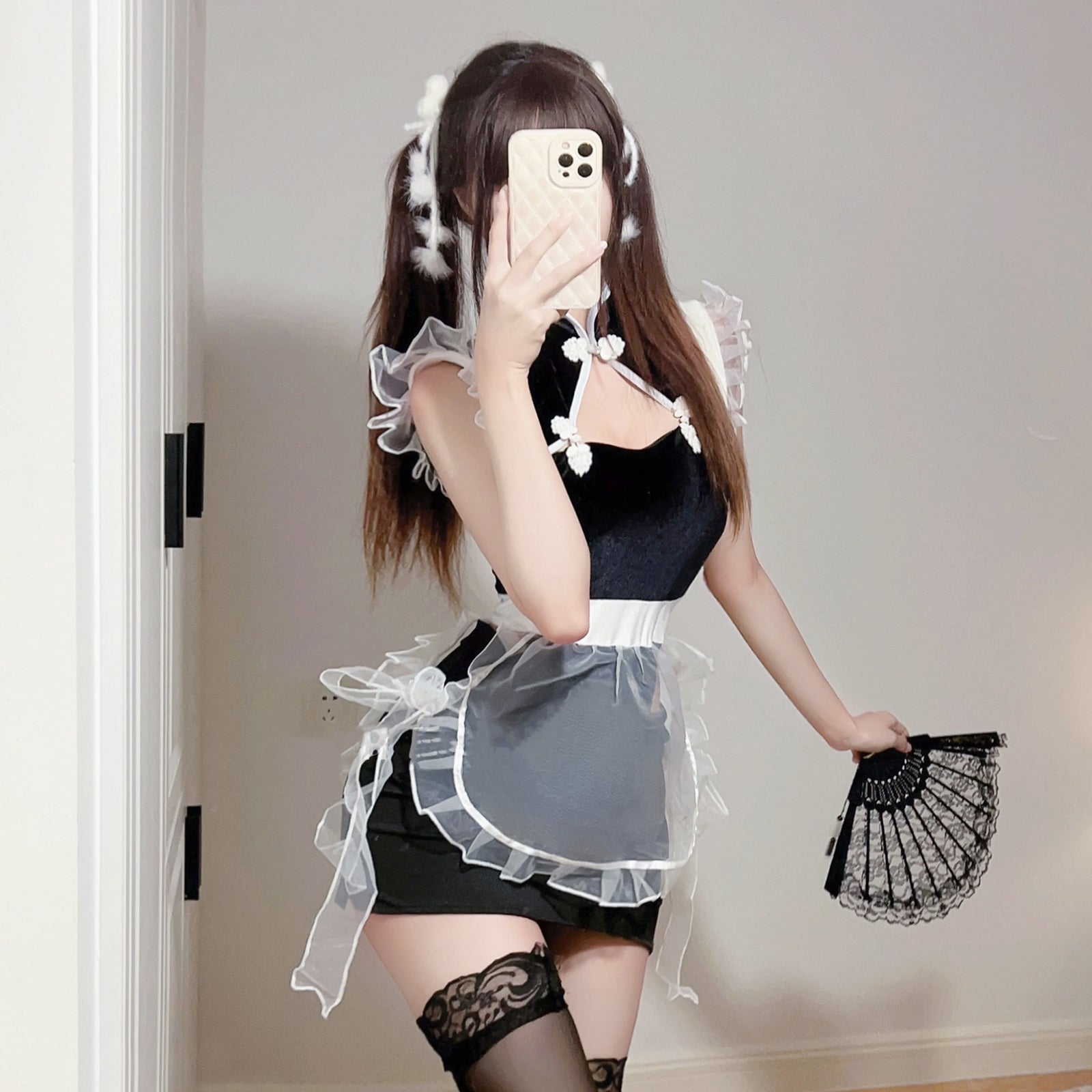 Blesssafe Chinese My Lingerie Set Sexy Hollow Out Anime Bodysuit with Mesh Apron Blesssafe