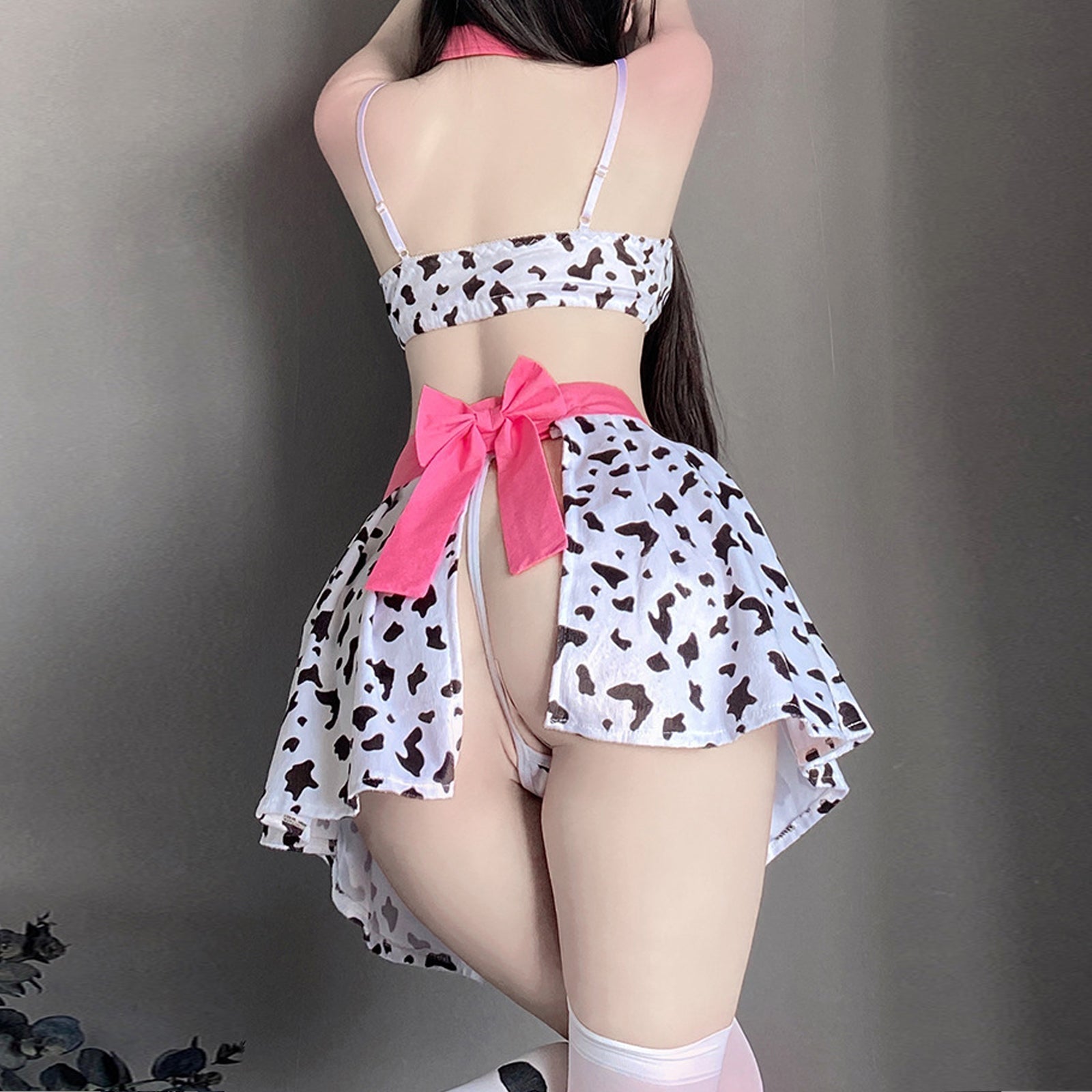Blesssafe Cow Cosplay Costumes Anime Cow Print Lingerie Halter Crop Top and Mini Skirt Set Blesssafe