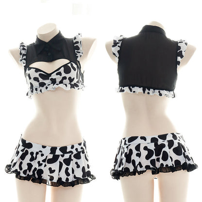 Blesssafe Cute Cow Outfits 2 Piece Cow Print Lingerie Set Anime Cosplay Costumes Blesssafe