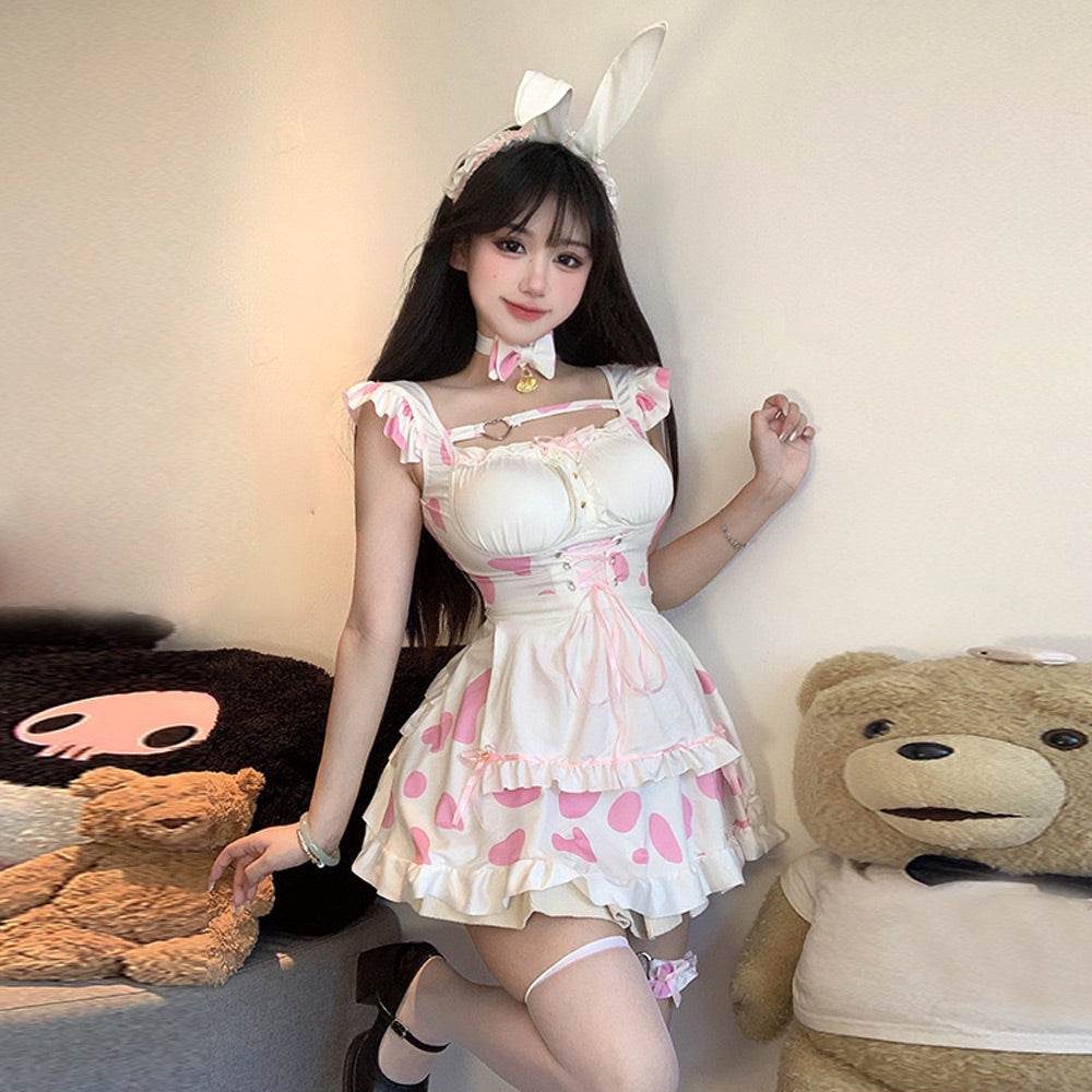 Sweet Lolita Cow Cosplay Maid Lingerie Outfit Set Blesssafe