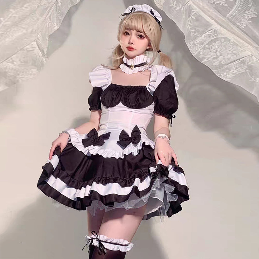 Deluxe Gothic Lolita Anime Maid 7-Piece Cosplay Costume Blesssafe