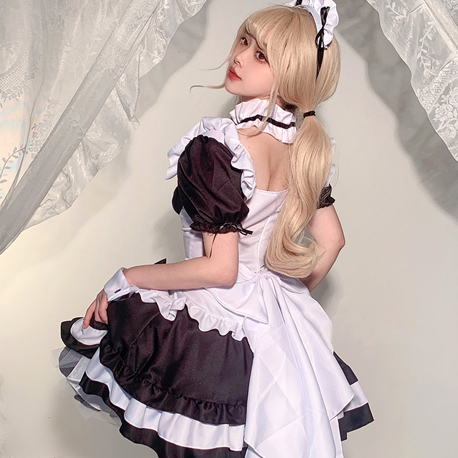 Deluxe Gothic Lolita Anime Maid 7-Piece Cosplay Costume Blesssafe