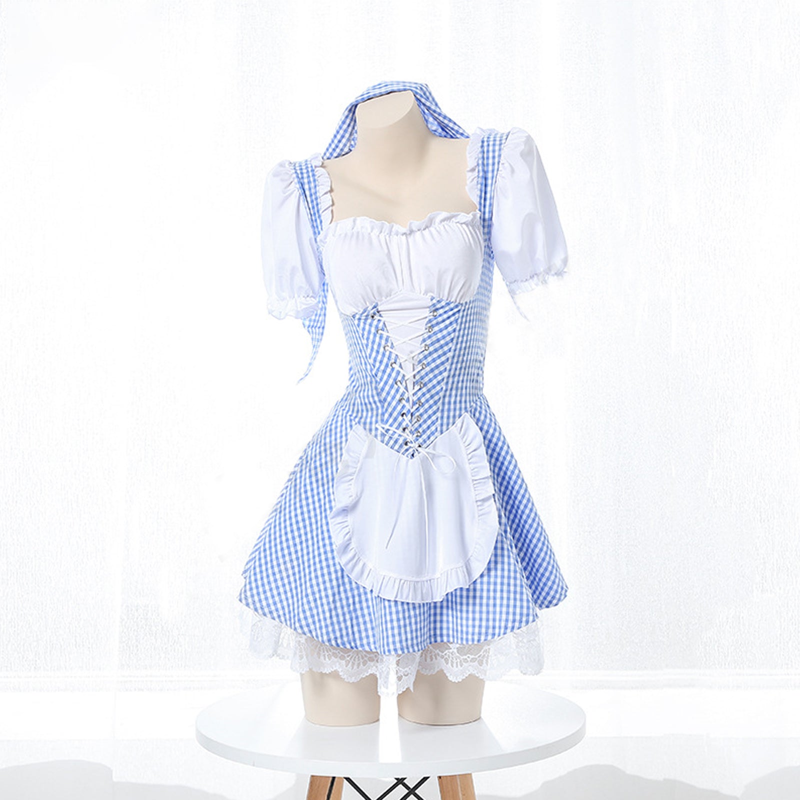 Japanese Plaid Lolita Maid Dress Anime Cosplay Costume Blesssafe
