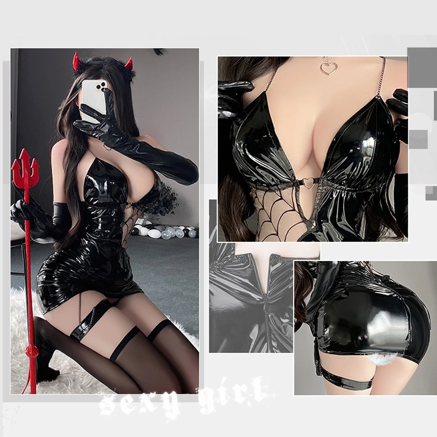 Latex Lingerie Succubus Cosplay Mini Dress