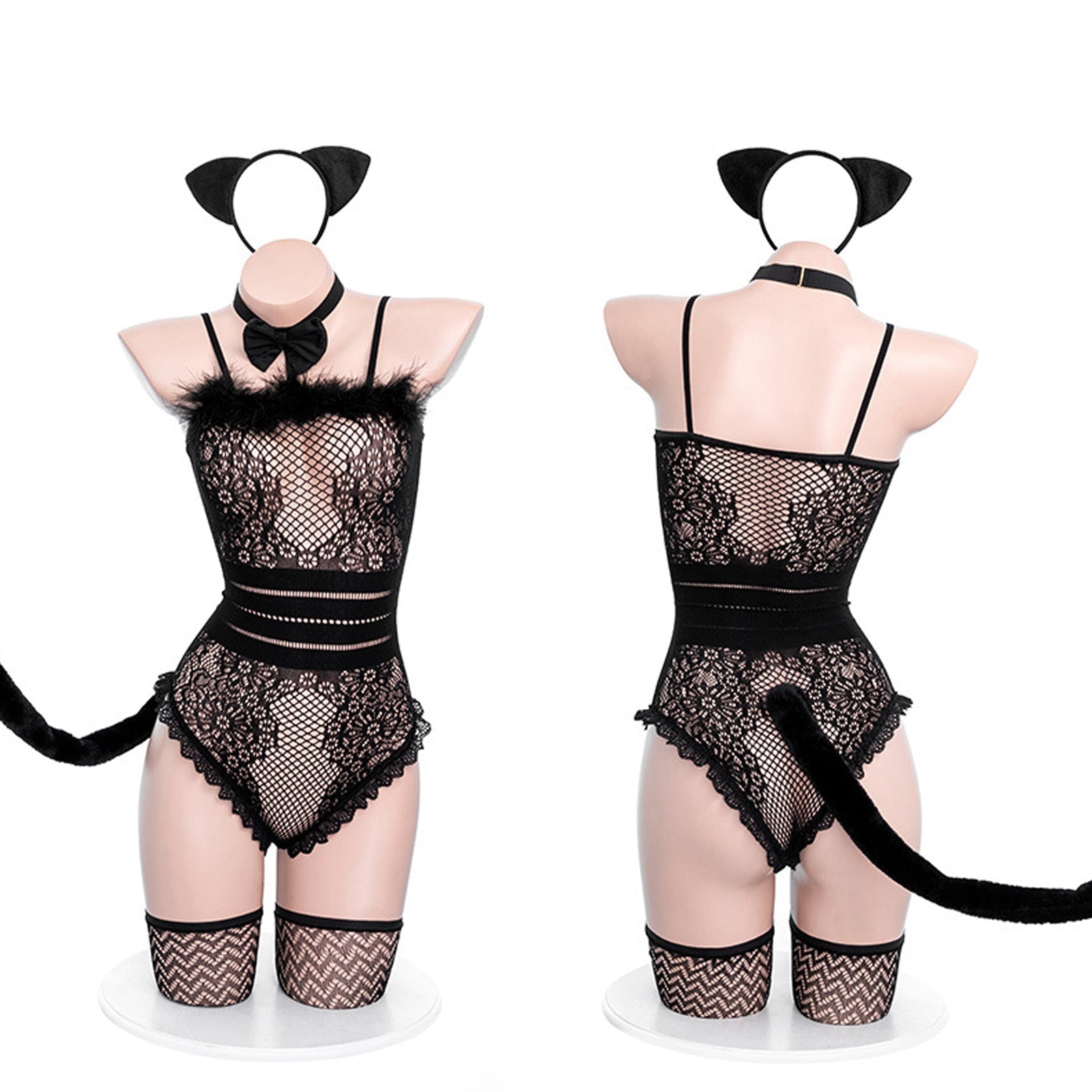 Neko Girl Anime Cat Cosplay Black Fishnet Teddy Bodysuit blesssafe