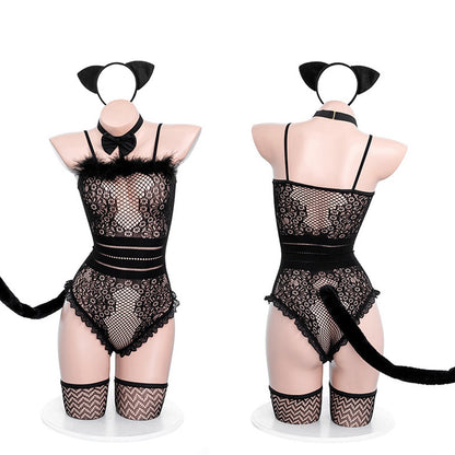 Neko Girl Anime Cat Cosplay Black Fishnet Teddy Bodysuit blesssafe