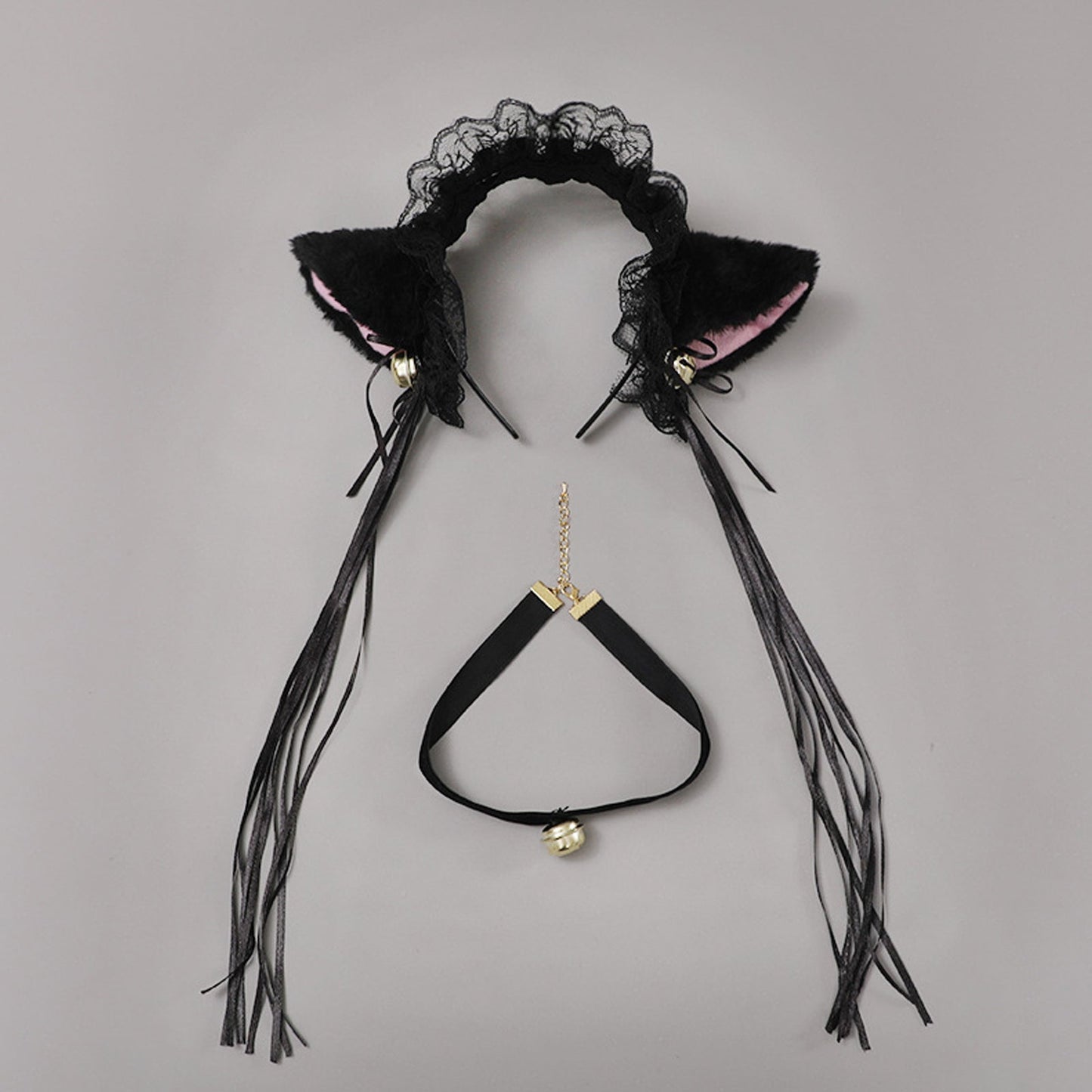 Neko Girl Lace Cat Ears Headband and Choker 2-Piece Accessories Set blesssafe