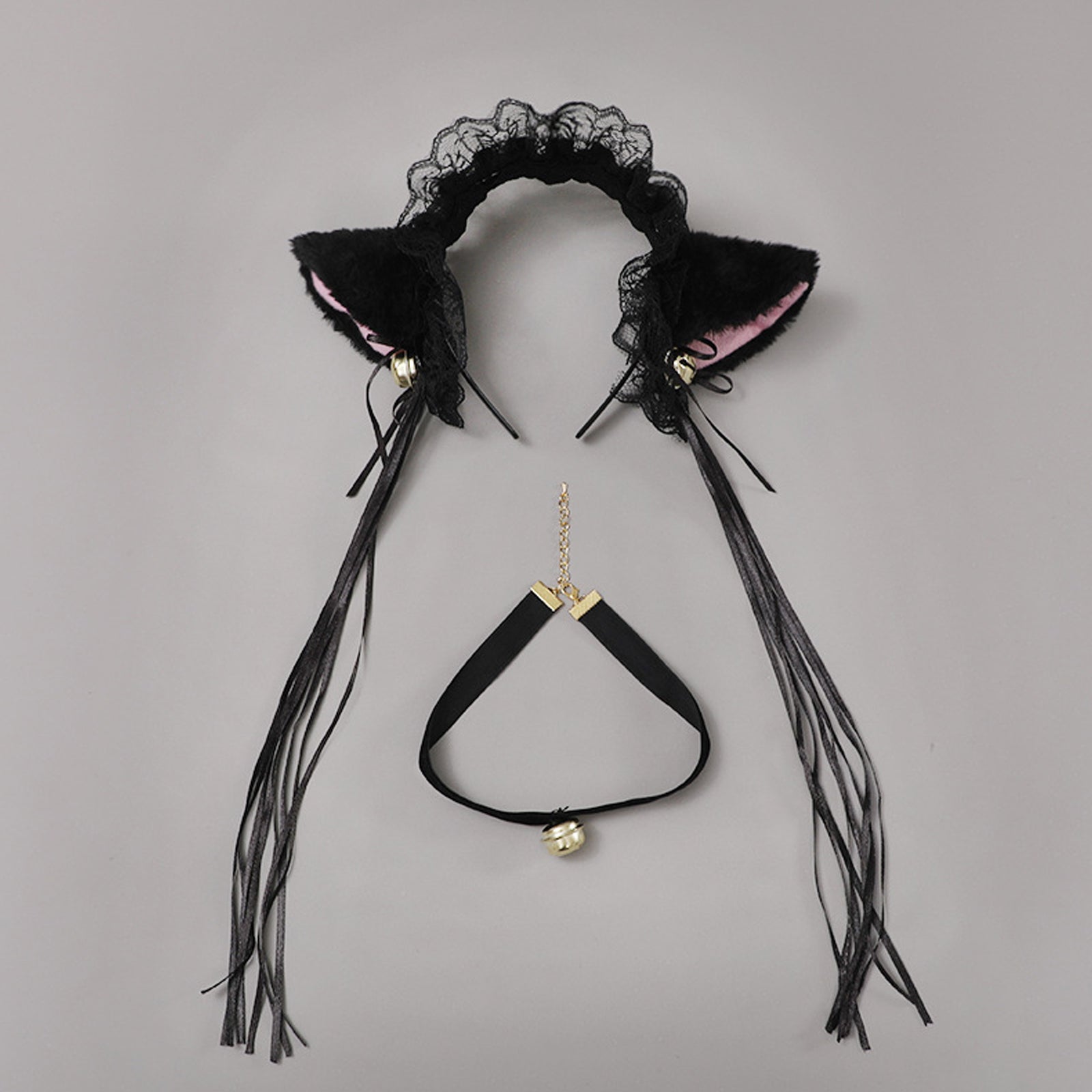 Neko Girl Lace Cat Ears Headband and Choker 2-Piece Accessories Set blesssafe