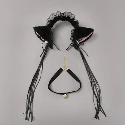 Neko Girl Lace Cat Ears Headband and Choker 2-Piece Accessories Set blesssafe