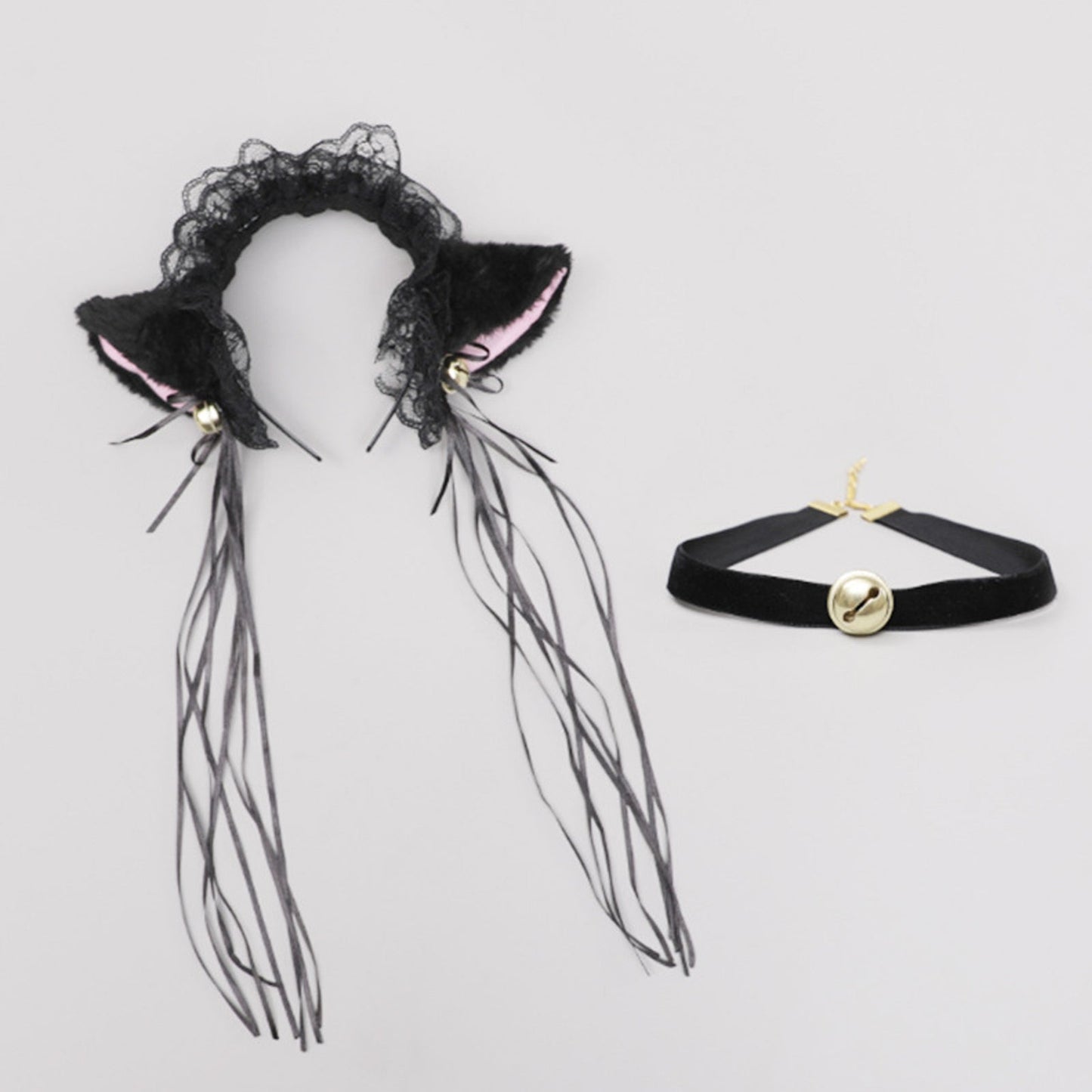 Neko Girl Lace Cat Ears Headband and Choker 2-Piece Accessories Set blesssafe