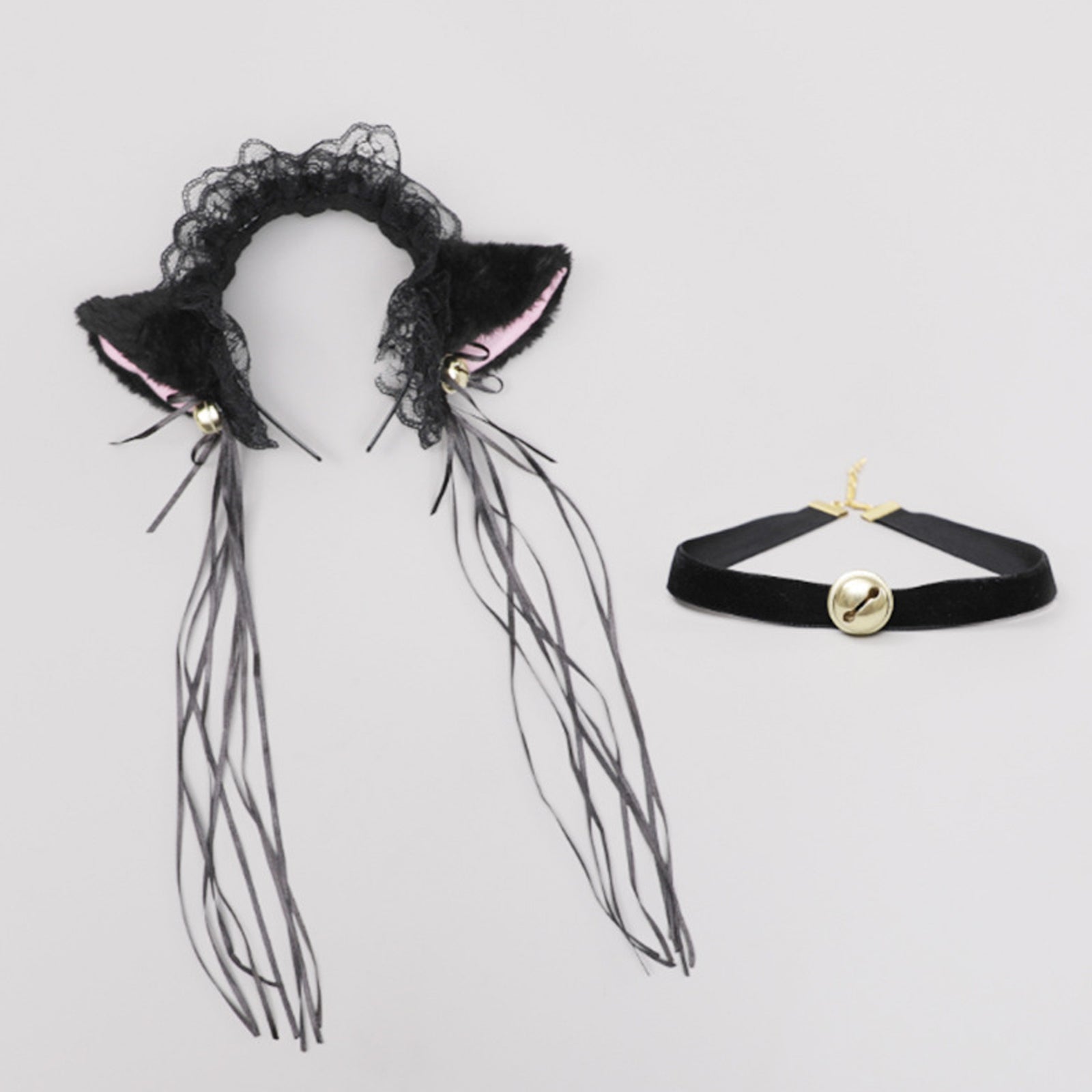 Neko Girl Lace Cat Ears Headband and Choker 2-Piece Accessories Set blesssafe