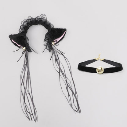 Neko Girl Lace Cat Ears Headband and Choker 2-Piece Accessories Set blesssafe