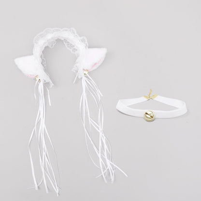 Neko Girl Lace Cat Ears Headband and Choker 2-Piece Accessories Set blesssafe