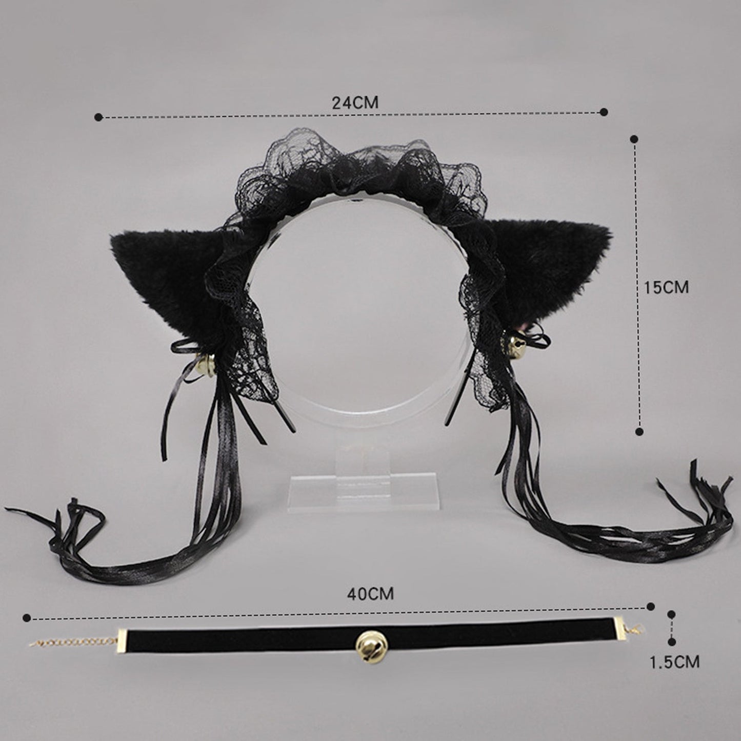 Neko Girl Lace Cat Ears Headband and Choker 2-Piece Accessories Set blesssafe