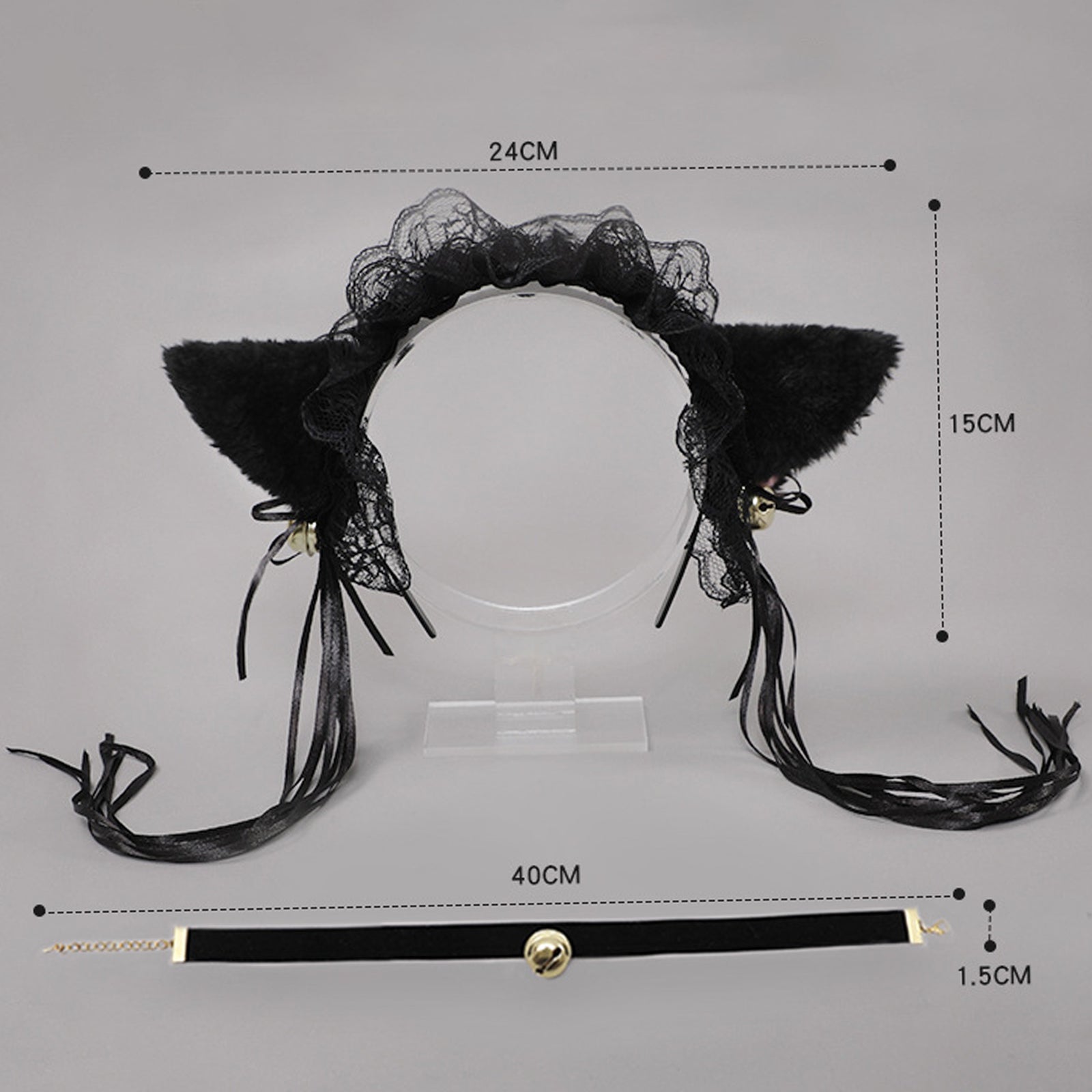 Neko Girl Lace Cat Ears Headband and Choker 2-Piece Accessories Set blesssafe