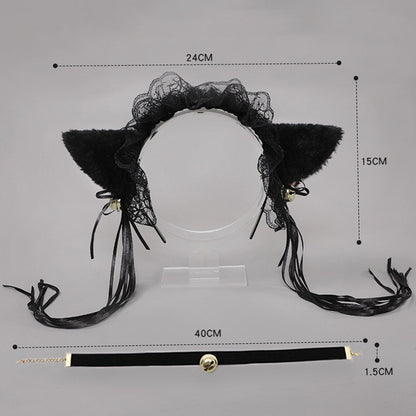 Neko Girl Lace Cat Ears Headband and Choker 2-Piece Accessories Set blesssafe