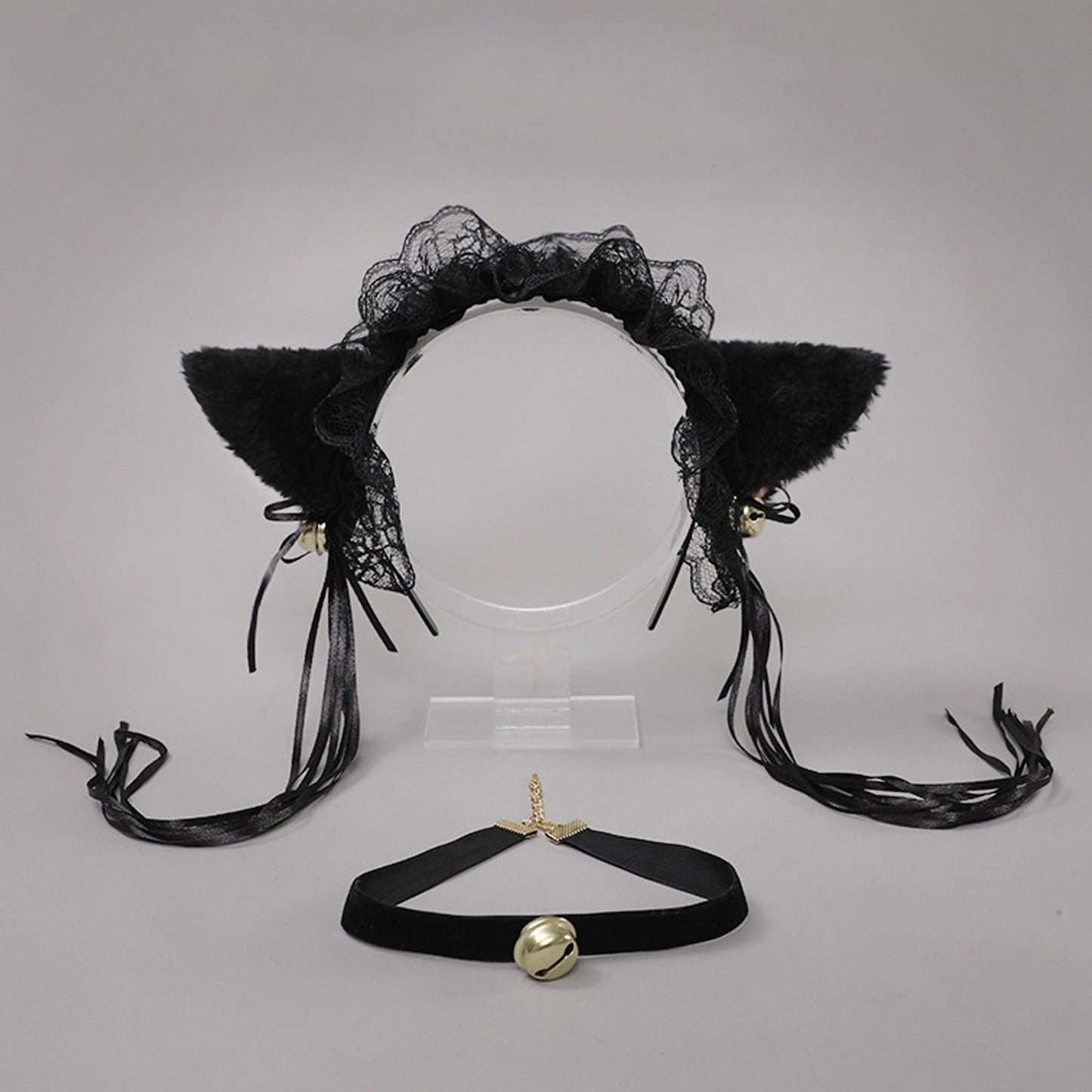 Neko Girl Lace Cat Ears Headband and Choker 2-Piece Accessories Set blesssafe