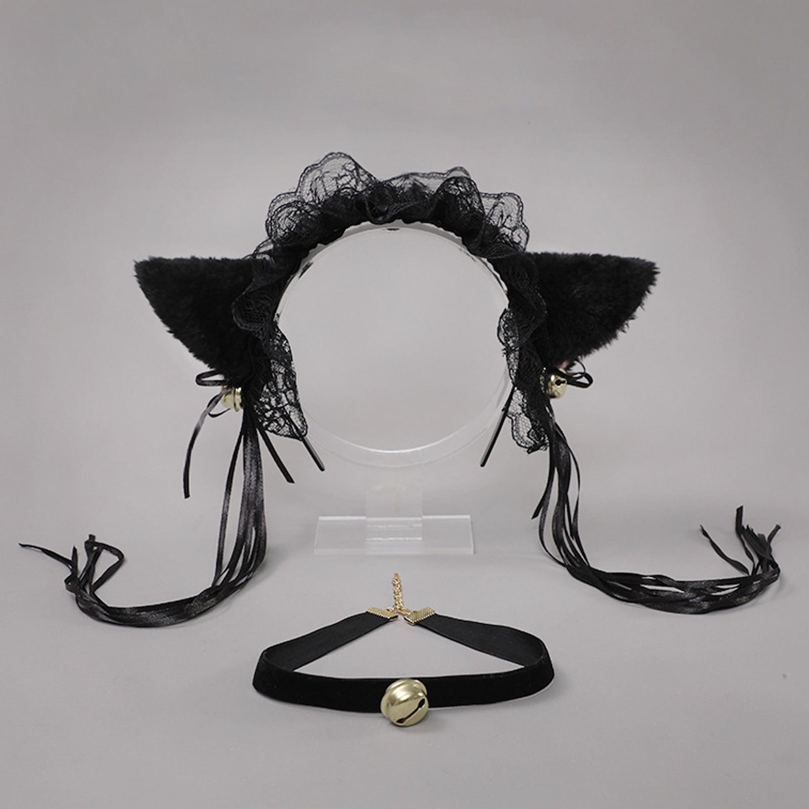 Neko Girl Lace Cat Ears Headband and Choker 2-Piece Accessories Set blesssafe