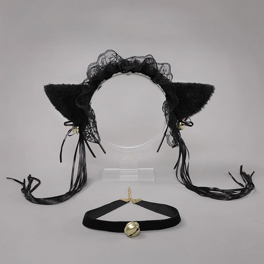 Neko Girl Lace Cat Ears Headband and Choker 2-Piece Accessories Set blesssafe