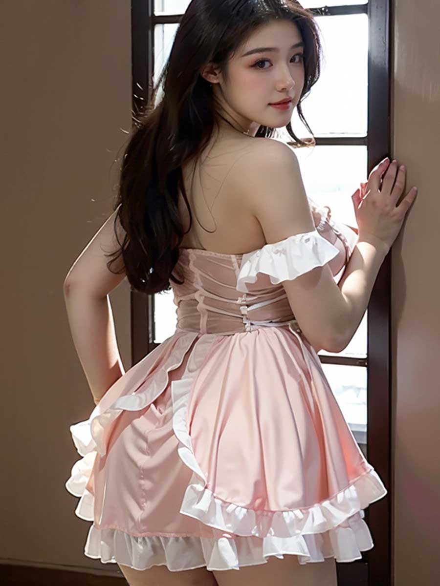 Pink Princess Lolita Maid Ruffled Babydoll Dress Costume Blesssafe