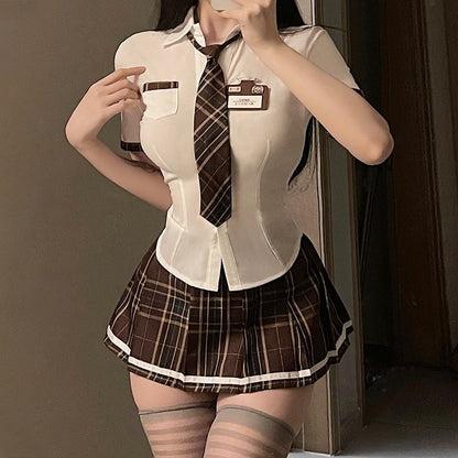 White Short Sleeve Shirt and Skirt Uniform - Classic JK Dress Blesssafe
