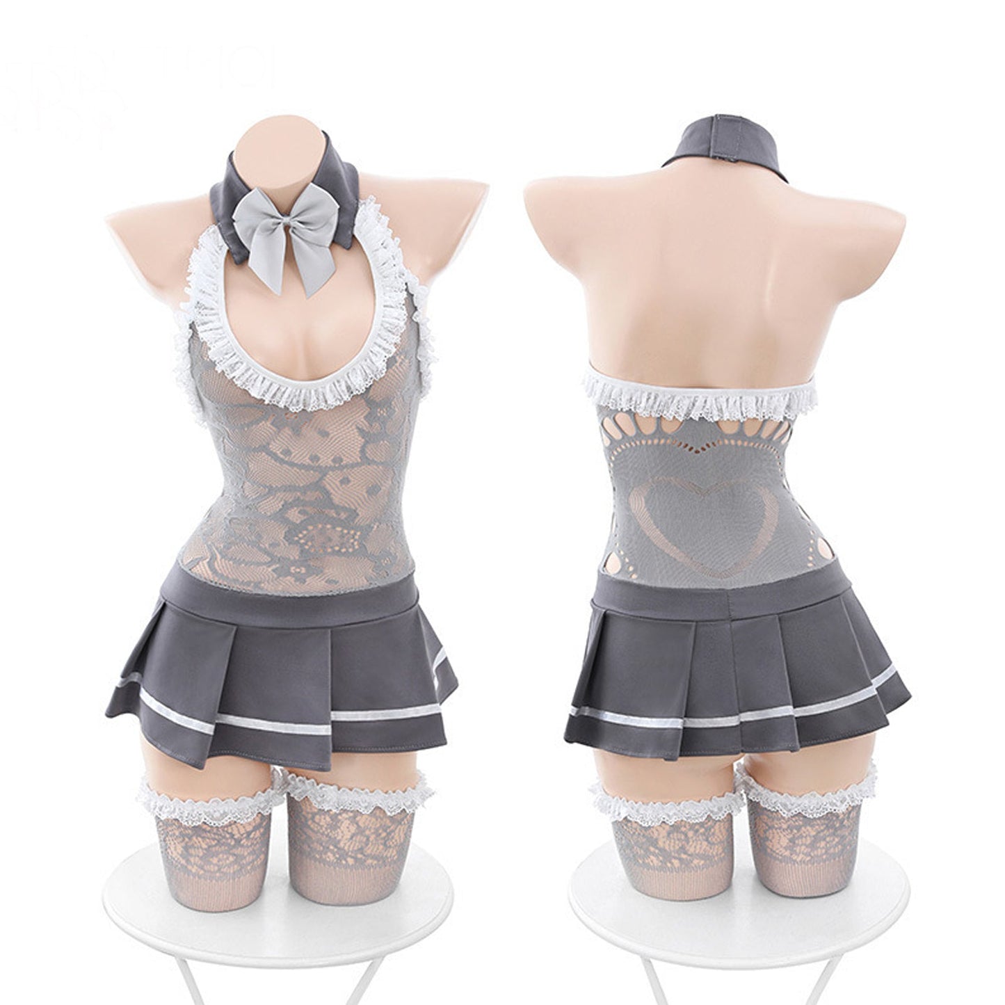Grey Lace Halter Lingerie Dress - Transparent Chinese Qipao Gown Blesssafe