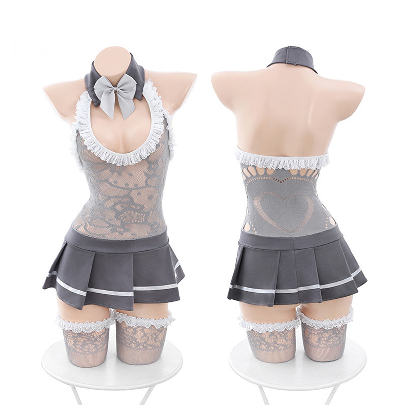 Grey Lace Halter Lingerie Dress - Transparent Chinese Qipao Gown Blesssafe