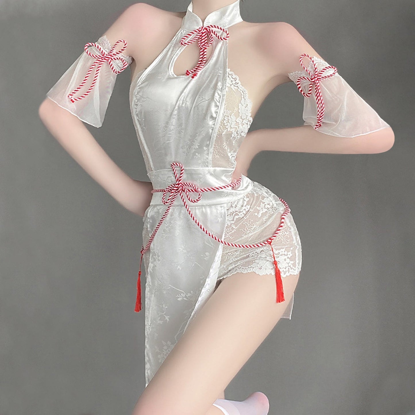 Blesssafe Sexy Lace Chinese Style Lingerie Cosplay Costume White Backless Anime Dress Blesssafe