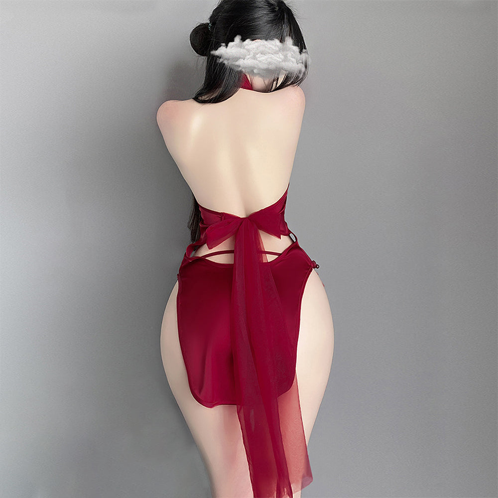 Blesssafe Sexy Cosplay Costume Red Chinese Style Lingerie High Slit Appliques Anime Dress Blesssafe