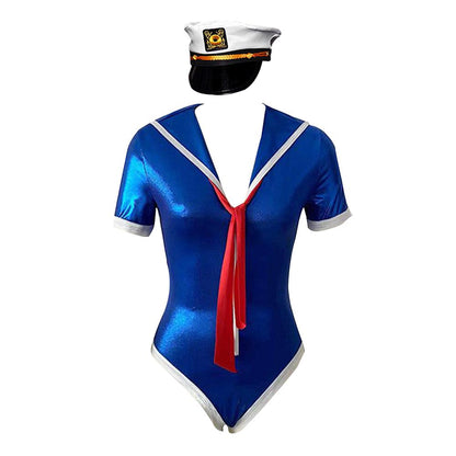 Sexy Sailor Lingerie Costume Navy Sailor Bodysuit with Captain Hat Blesssafe