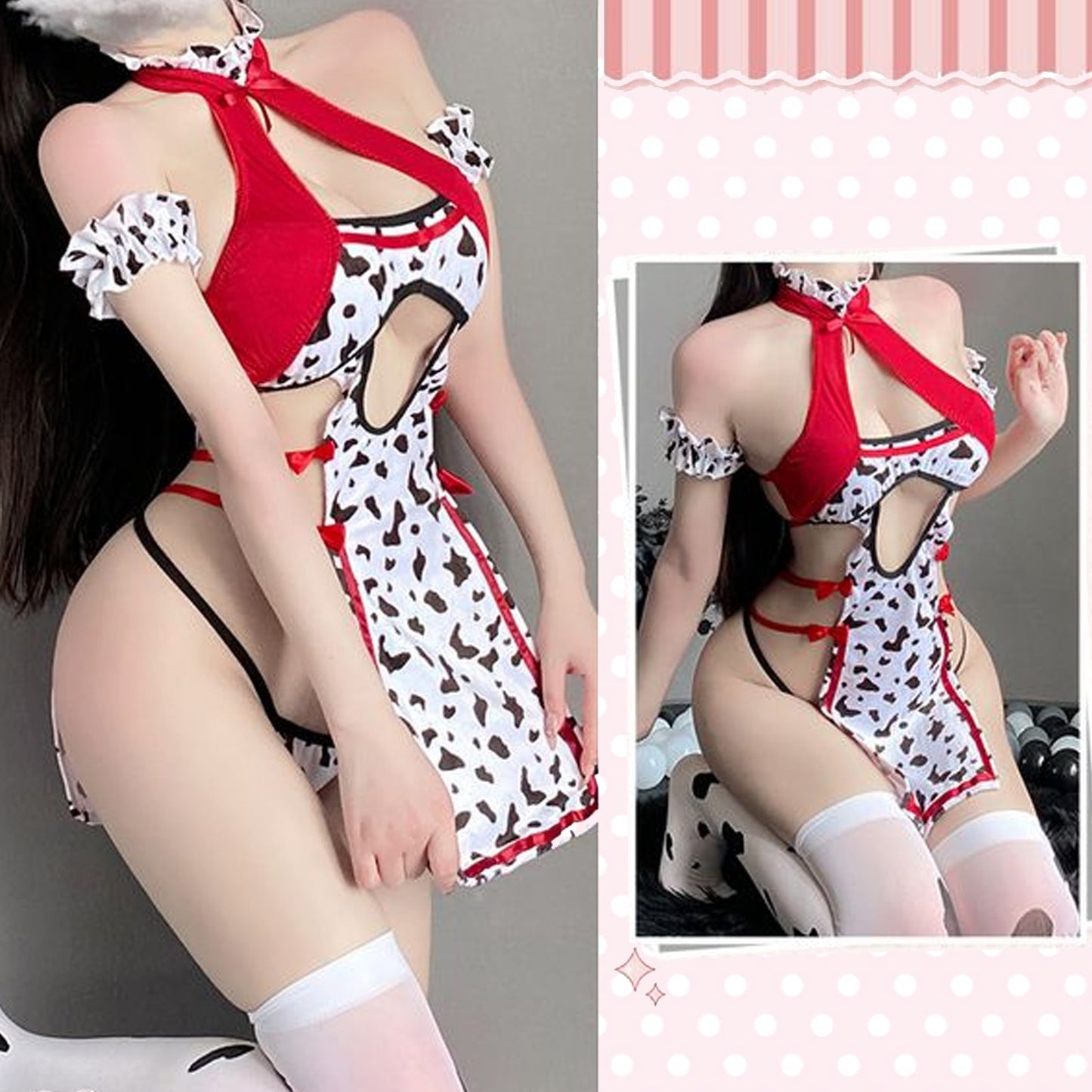 Blesssafe Sexy Cow Lingerie Cute Exotic Babydoll Dress Lolita Anime Cosplay Costume Blesssafe