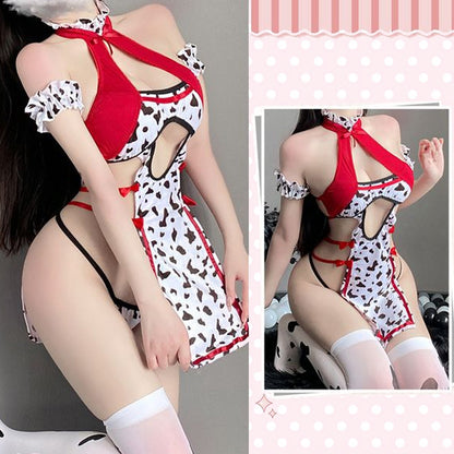 Blesssafe Sexy Cow Lingerie Cute Exotic Babydoll Dress Lolita Anime Cosplay Costume Blesssafe