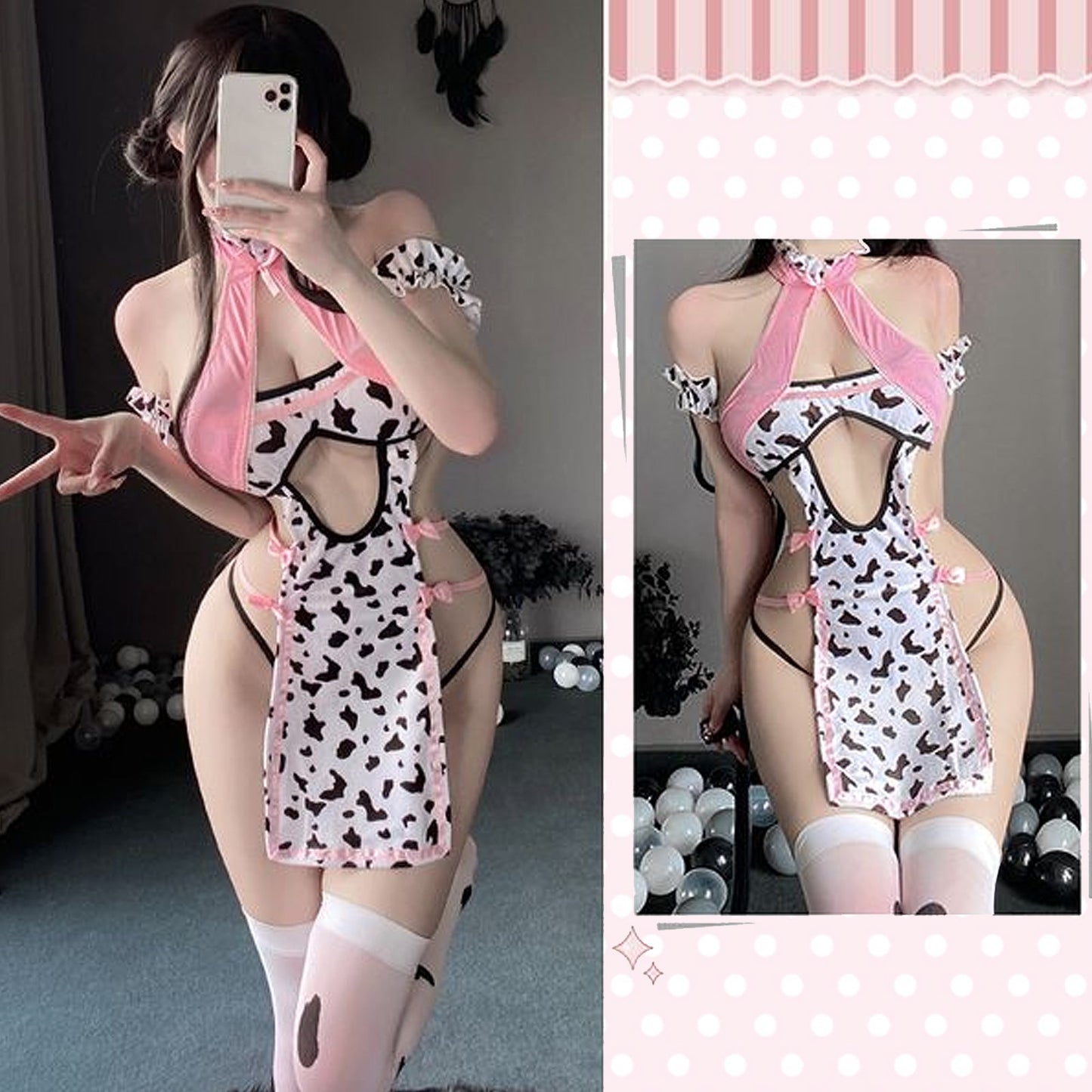 Blesssafe Sexy Cow Lingerie Cute Exotic Babydoll Dress Lolita Anime Cosplay Costume Blesssafe